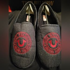 True Religion Dk Indigo Denim Horseshoe Slippers Mens 10